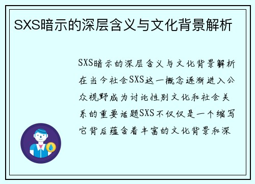 SXS暗示的深层含义与文化背景解析